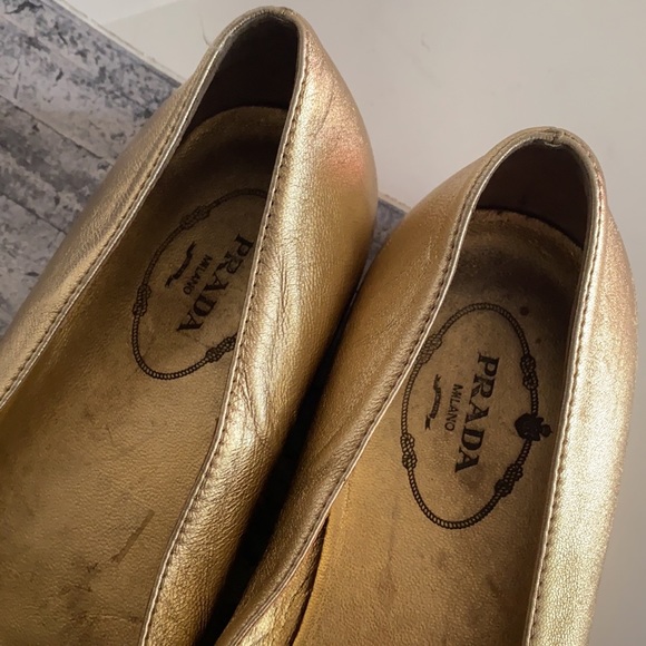 Prada Authentic Metallic Gold Leather Flats - Picture 9 of 9